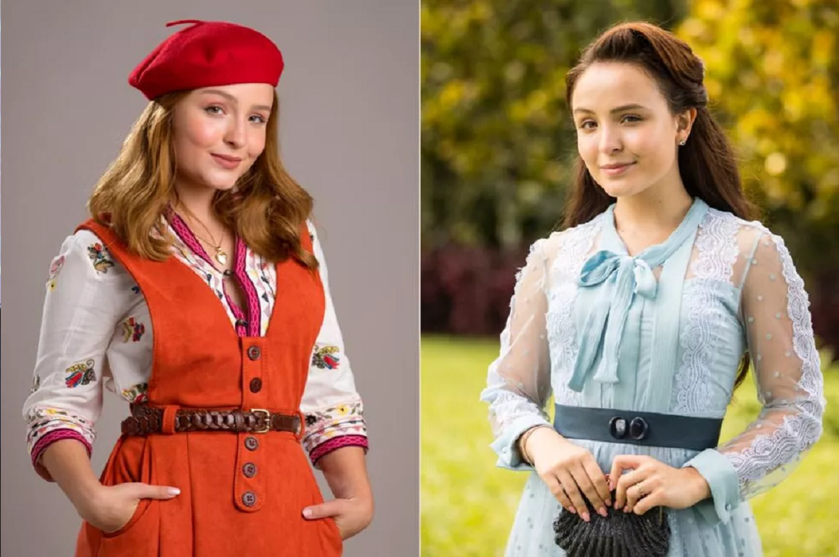 Larissa Manoela, que estrela 'Além da Ilusão', em duas de suas personagens na TV, Isadora e Elisa (Reprodução/TV).