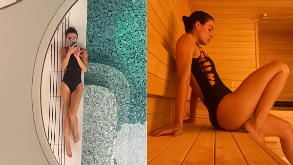 Em foto na piscina, Isis Valverde filosofa sobre o tempo (Reprodução)