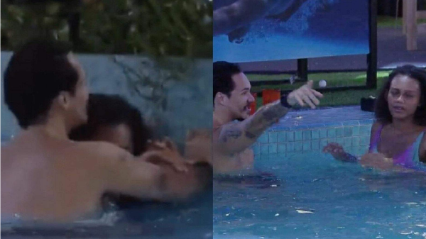 Edição de BBB traz uma visão diferente do episódio que ocorreu entre Eli e Jessi na piscina e gerou repercussão na Web (Reprodução)