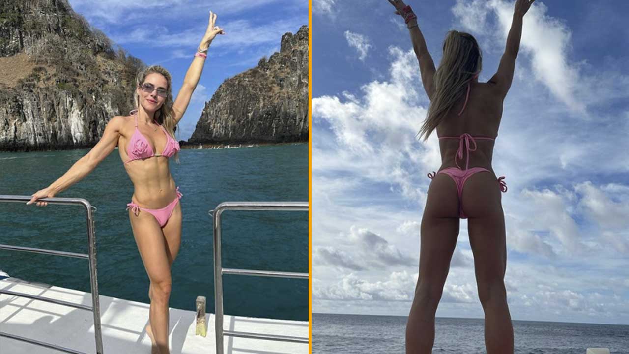 Monique Alfradique ostenta corpaço em passeio de barco por Noronha (Montagmem/Instagram)