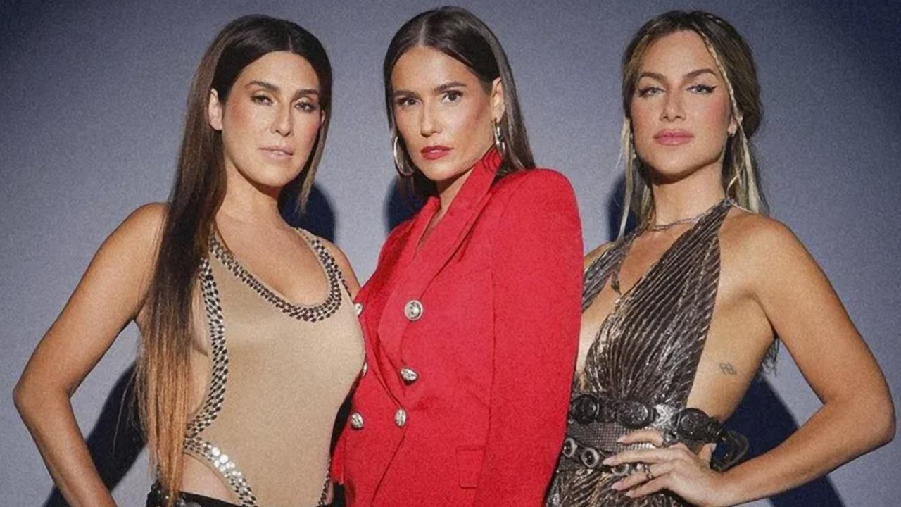 Deborah Secco entre as apresentadoras do "Quem Pode, Pod" Fe Paes Leme e Giovanna Ewbank (Divulgação)