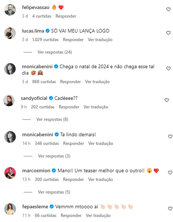 Comentários no post de Junior sobre lançamento do seu álbum solo