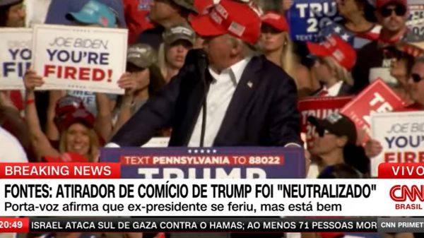 Tiros contra Donald Trump na Filadélfia (Foto: CNN/Reprodução)