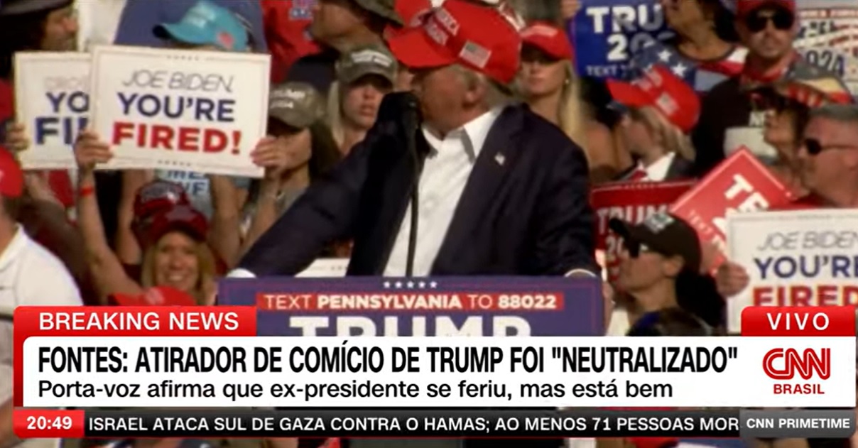 Tiros contra Donald Trump na Filadélfia (Foto: CNN/Reprodução)