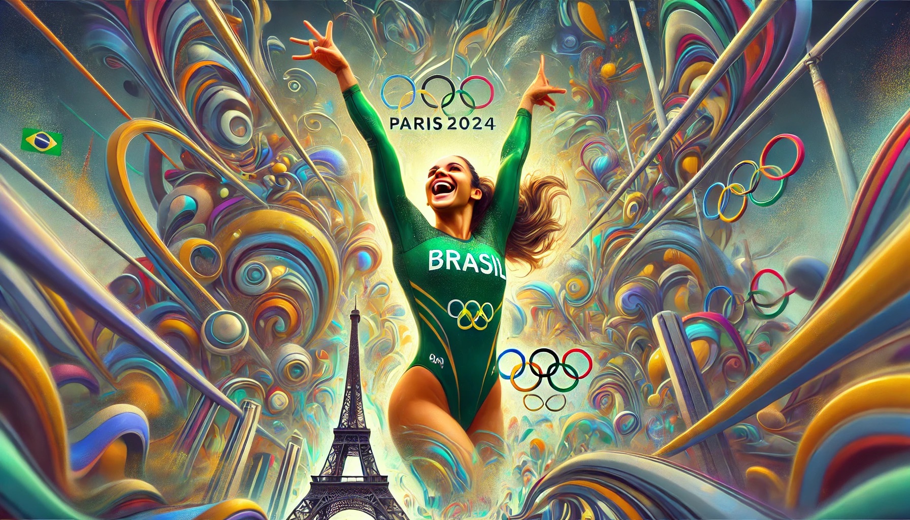 Rebeca Andrade foi a musa maior do time Brasil nas Olimpíadas de Paris 2024 (Foto: Ilustração/Ageteck)